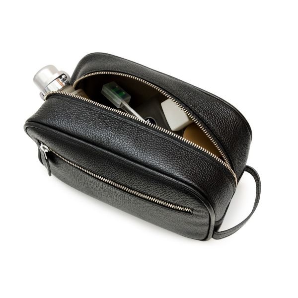 Leather Toiletry Travel Bag with 2 Zippered Closures