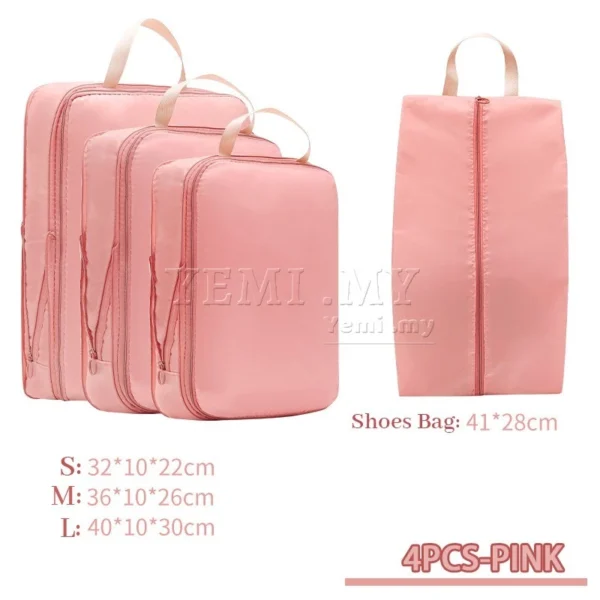 MY Stock 4 Set Compression Packing Cubes Travel Organizer Bags Lightweight Luggage Storage